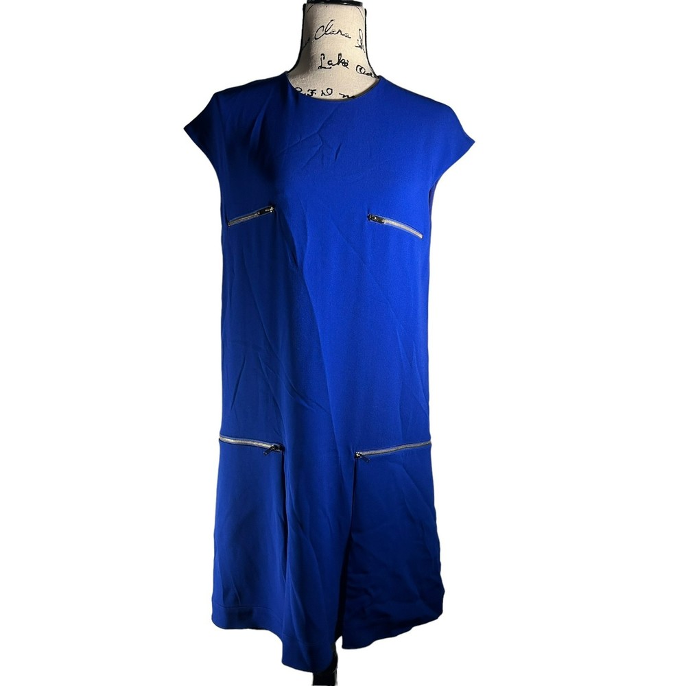 Stella McCartney Women's Front Zip Short Sleeve Shift Dress with gold Zipper